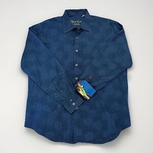 Robert Graham Exclusive Men's Shirt L Classic Fit Blue Stripe Floral 100% Cotton